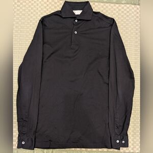 The Armoury by Ascot Chang Long Sleeve Spread Collar Polo Black Men's Size Small